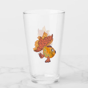 Whimsical Folk Art Goldfisch   Boho Wirbel Fantasi Glas