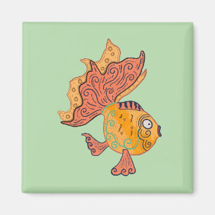 Whimsical Folk Art Goldfisch Boho Wirbel Fantasi Magnet