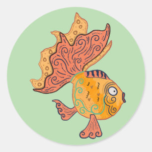 Whimsical Folk Art Goldfisch   Boho Wirbel Fantasi Runder Aufkleber