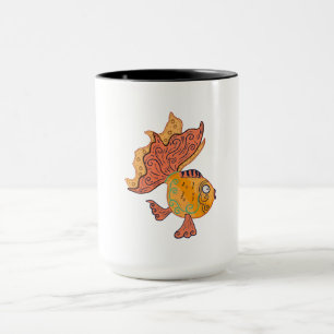 Whimsical Folk Art Goldfisch Boho Wirbel Fantasi Tasse