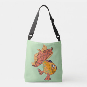 Whimsical Folk Art Goldfisch Boho Wirbel Fantasi Tragetaschen Mit Langen Trägern