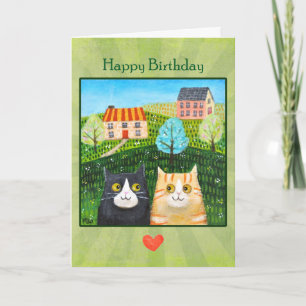 Whimsical Folk Art Katzen Benutzerdefinierte Nachr Karte