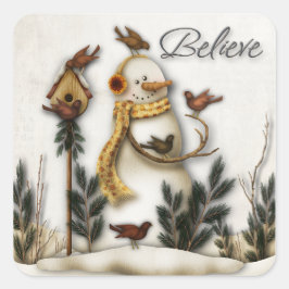 Whimsical Folk Art Snowmen Weihnachtssticker Quadratischer Aufkleber