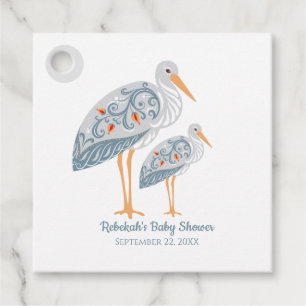 Whimsical Folk Art Storch   Babydusche Geschenkanhänger