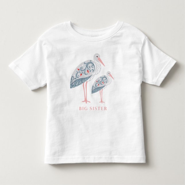 Whimsical Folk Art Storch | Big Sister Kleinkind T-shirt (Vorderseite)