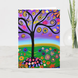 Whimsical Folk Art Style Tree Blank Karte