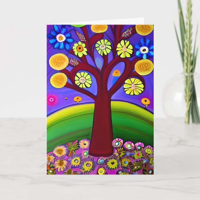 Whimsical Folk Art Style Tree | Denken Sie an Sie Karte (Vorderseite)