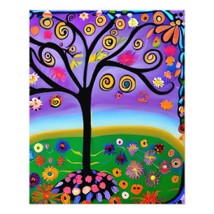 Whimsical Folk Art Style Tree Fotodruck