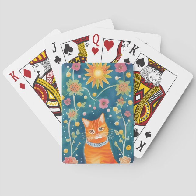 Whimsical Folk Art Tabby Cat Spielkarten (Rückseite)