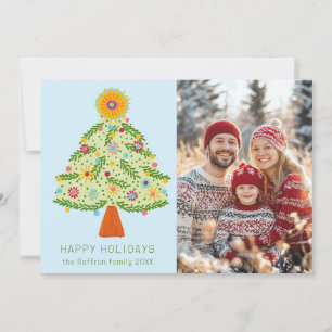 Whimsical Folk Christmas Tree CUSTOM FOTO Feiertagskarte