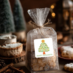 Whimsical Folk Christmas Tree CUSTOM FOTO Quadratischer Aufkleber