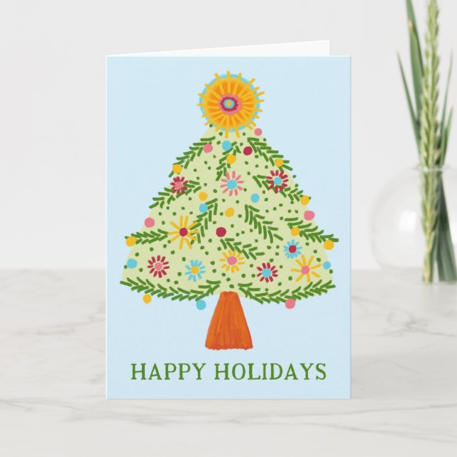 Whimsical Folk Weihnachtsbaum CUSTOM URLAUB Karte (Vorderseite)