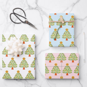 Whimsical Folk Weihnachtsbaum Urlaub Geschenkpapier Set