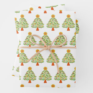 Whimsical Folk Weihnachtsbaum Urlaub Geschenkpapier Set