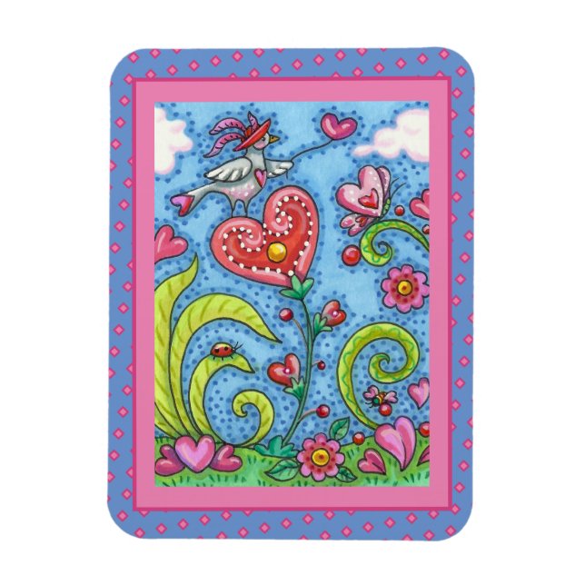 WHIMSICAL FOLKART BIRD, VALENTINE HERZ GARDEN MAGNET (Vertikal)