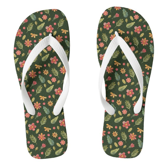 Whimsical Forest Blume & Blätter Flip Flops (Fußbett)