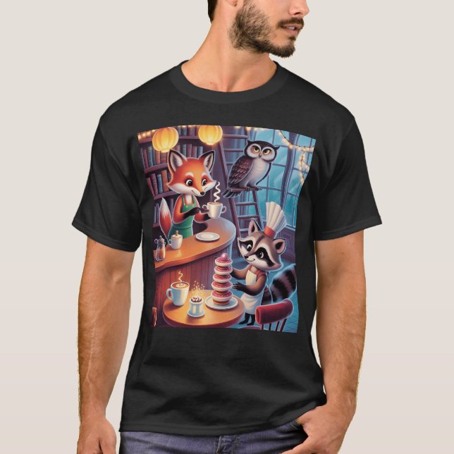 Whimsical Forest Caf Cozy Animal Barista Vibes fam T-Shirt (Vorderseite)