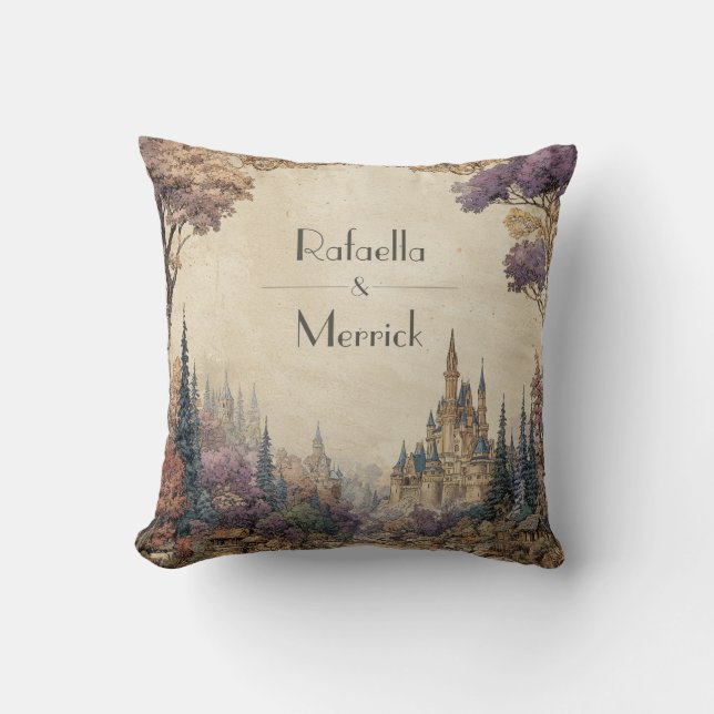 Whimsical Forest Castle Hochzeit Kissen (Vorderseite)