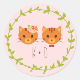 Whimsical Forest Cats Blush Wedding Runder Aufkleber