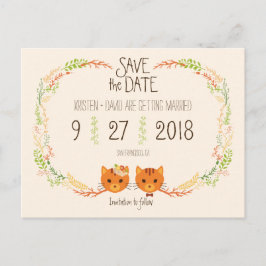 Whimsical Forest Cats Cream Wedding Save the Date Ankündigungspostkarte