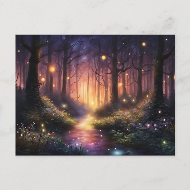 Whimsical Forest Firefly Lights Postkarte (Vorderseite)