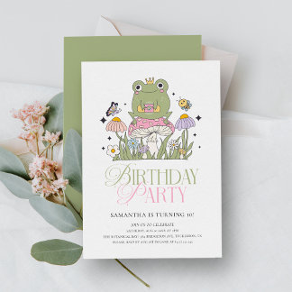 Whimsical Forest Frog Girl Birthday Einladung