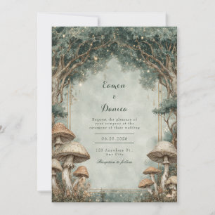 Whimsical Forest Pilz Goldene Bogenhochzeit Einladung