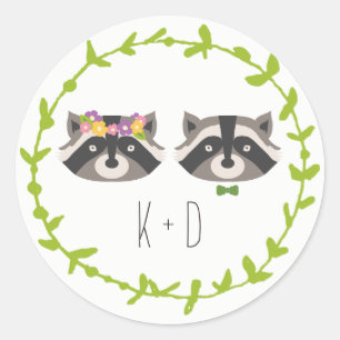 Whimsical Forest Raccoons Rustikale Hochzeit Runder Aufkleber