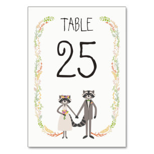 Whimsical Forest Raccoons Rustikaler Hochzeitstisc Tischnummer