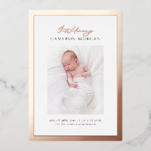 Whimsical Foto Rose Gold Foil Birth Ankündigung