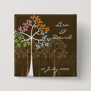Whimsical Four Seasons Trees Brown Wedding Button
