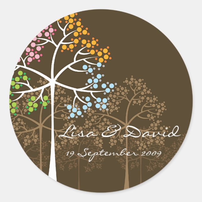 Whimsical Four Seasons Trees Brown Wedding Sticker (Vorderseite)