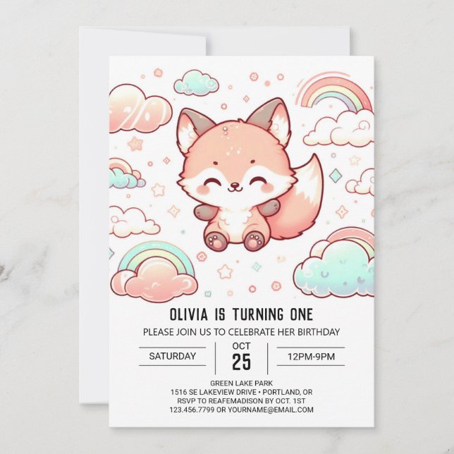 Whimsical Fox 1. Einladung (Vorderseite)