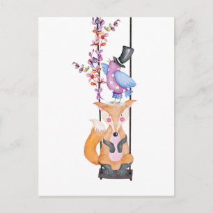 Whimsical Fox & Bird Postkarte