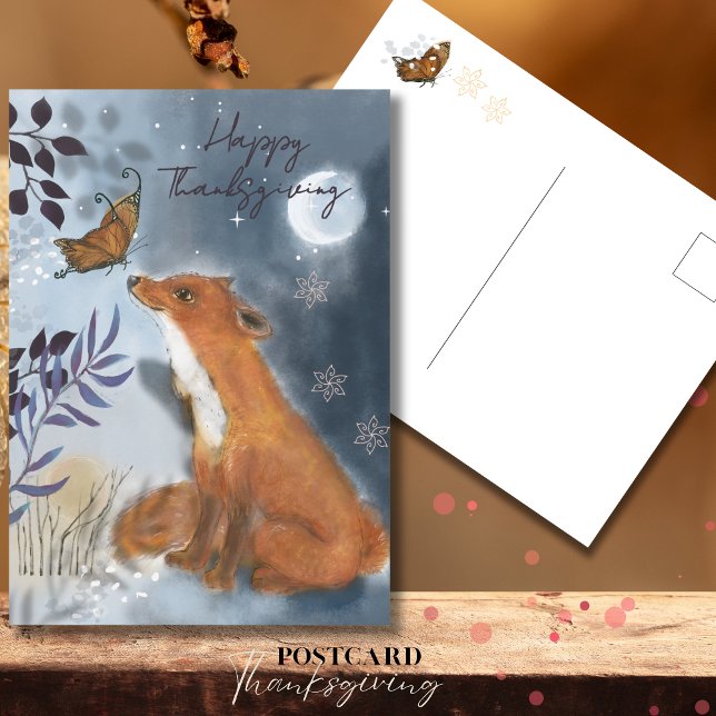 Whimsical Fox & Butterfly Mystical Erntedank Postkarte (Whimsical Fox & Butterfly Mystical Thanksgiving Postcard)