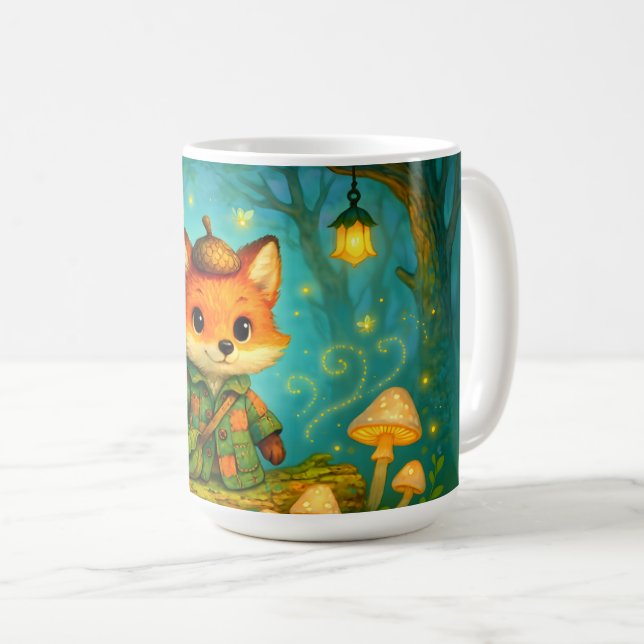 Whimsical Fox Explorer Kunst Kaffeetasse (VorderseiteRechts)