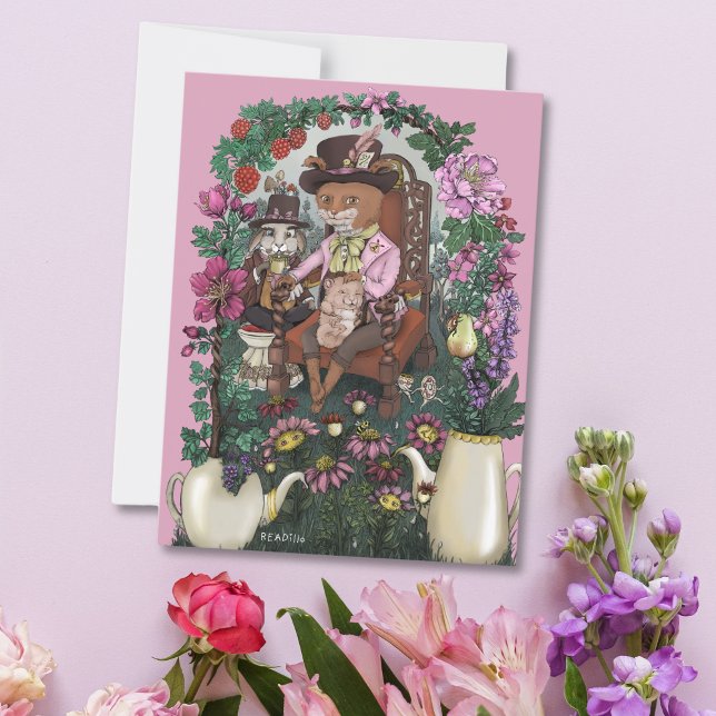 Whimsical Fox Mad Hatter Alice im Wunderland Art Postkarte (Von Creator hochgeladen)