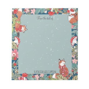 Whimsical Fox Mushroom Aquamarin Woodland Weihnach Notizblock