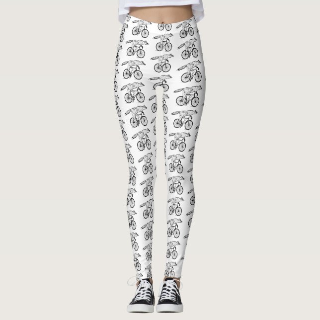 Whimsical Fox on Bicycle Art Print Leggings (Vorderseite)