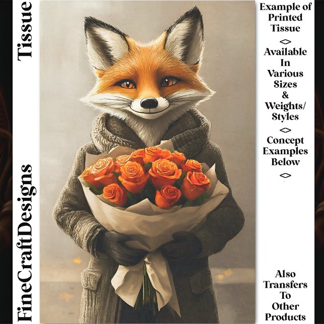 Whimsical Fox, Orange Rose Bouquet DC5 Decoupage Seidenpapier (Von Creator hochgeladen)