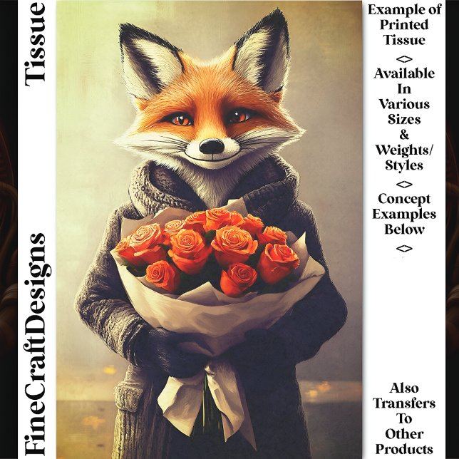 Whimsical Fox, Orange Rose Bouquet DC5F Decoupage Seidenpapier (Von Creator hochgeladen)