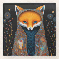 Whimsical Fox Woodland Fantasy Art Glass Untersetz