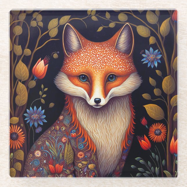 Whimsical Fox Woodland Fantasy Art Glasuntersetzer (Vorderseite)