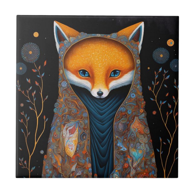 Whimsical Fox Woodland Fantasy Art Keramik Tile Fliese (Vorderseite)