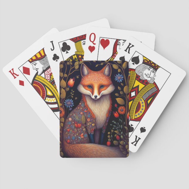 Whimsical Fox Woodland Fantasy Art Spielkarten (Rückseite)