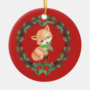 Whimsical Fox Wreath Personalisiert Keramik Ornament