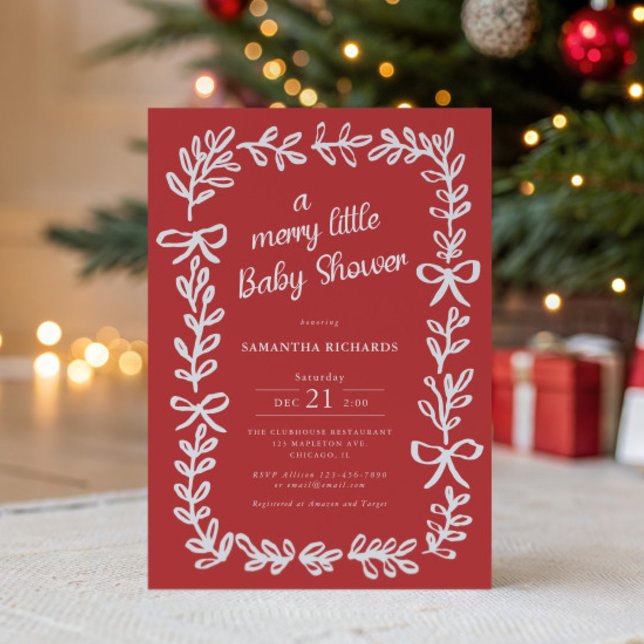 Whimsical frame and bows Merry little baby shower Einladung (Von Creator hochgeladen)