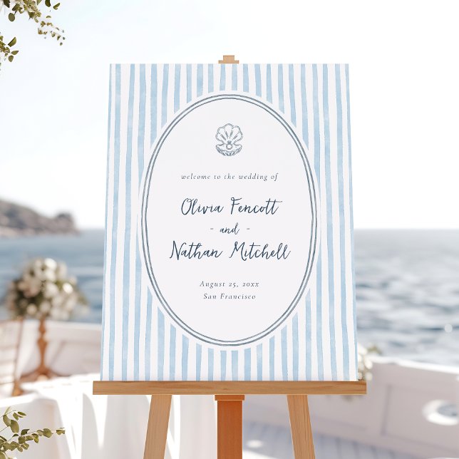 Whimsical Frame Blue Stripes Wedding Welcome Sign Poster (Von Creator hochgeladen)