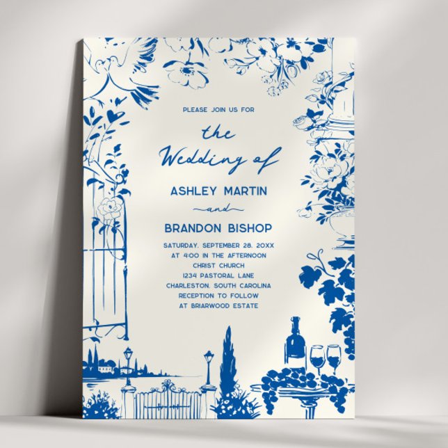 Whimsical French Blue Garden Pastoral Wedding  Einladung (Von Creator hochgeladen)