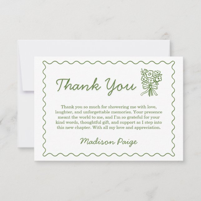 Whimsical Fresh off Market Green Brautparty Dankeskarte (Vorderseite)